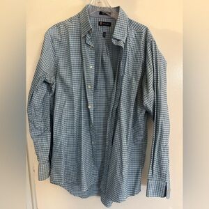 Chaps Men’s Blue Check Button Down Shirt L 16-16.5 Wrinkle Free